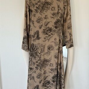Calvin Klein Brown and Black Floral Long Sleeve Dress
